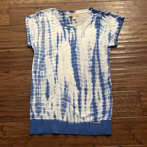 Michael Kors Blue and White Tie Dye Round Neck Short Sleeve Shirt Size S